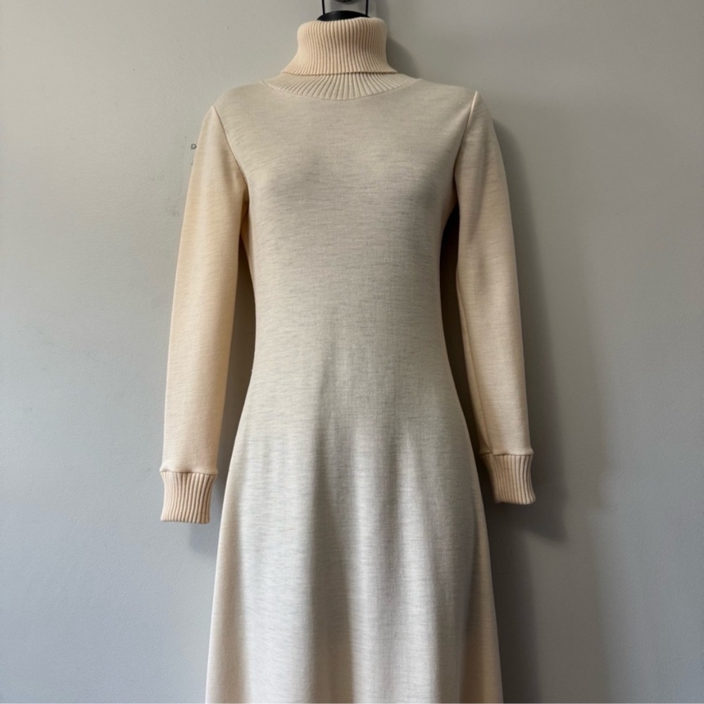 Vintage Partout Junior Longsleeve Turtlenecks Pure Virgin Wool Maxi Dress size 5 - Picture 2 of 8